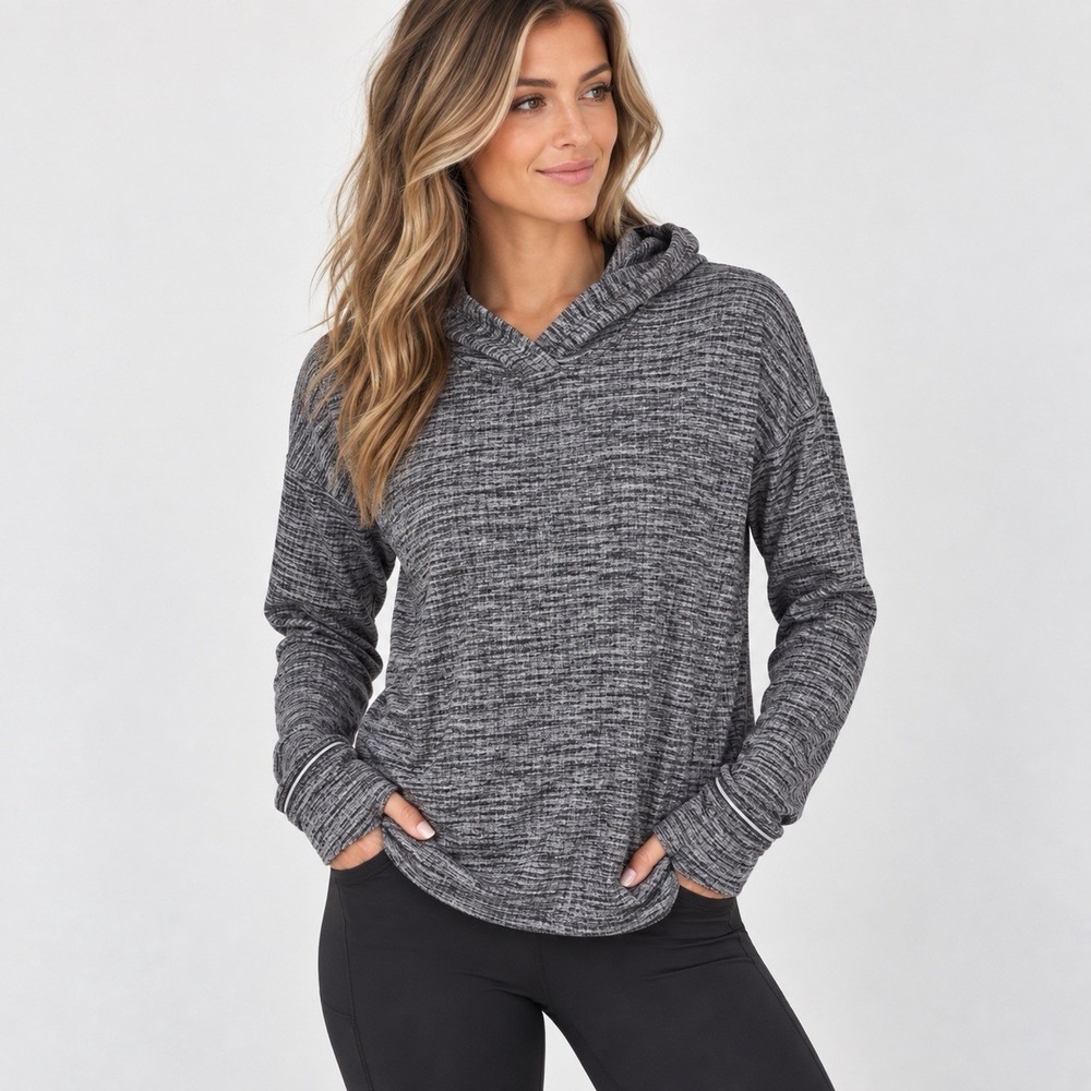 Lululemon Extra Mile Pullover Hoodie Womens 4 charcoal Heather Running Thumbhole